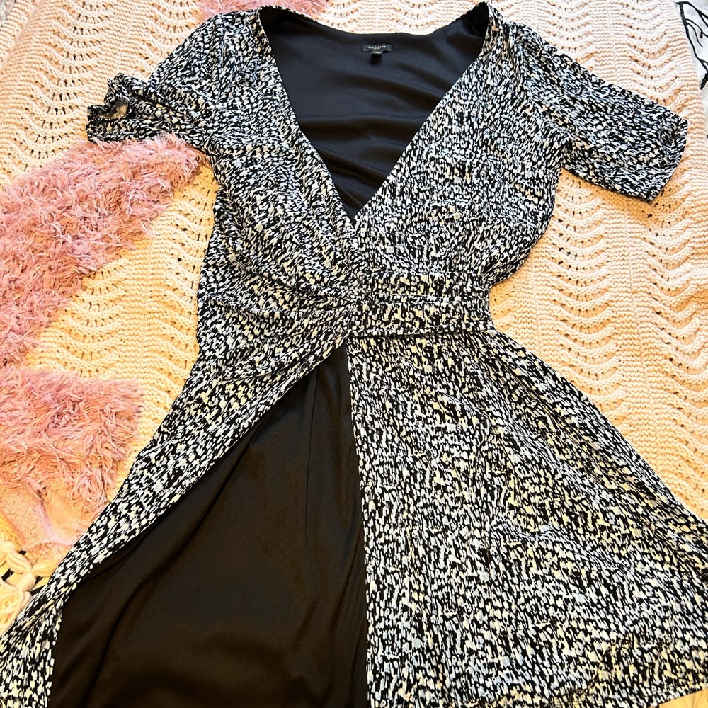 Ann Taylor Black and White Asymmetrical Sheath Dress
